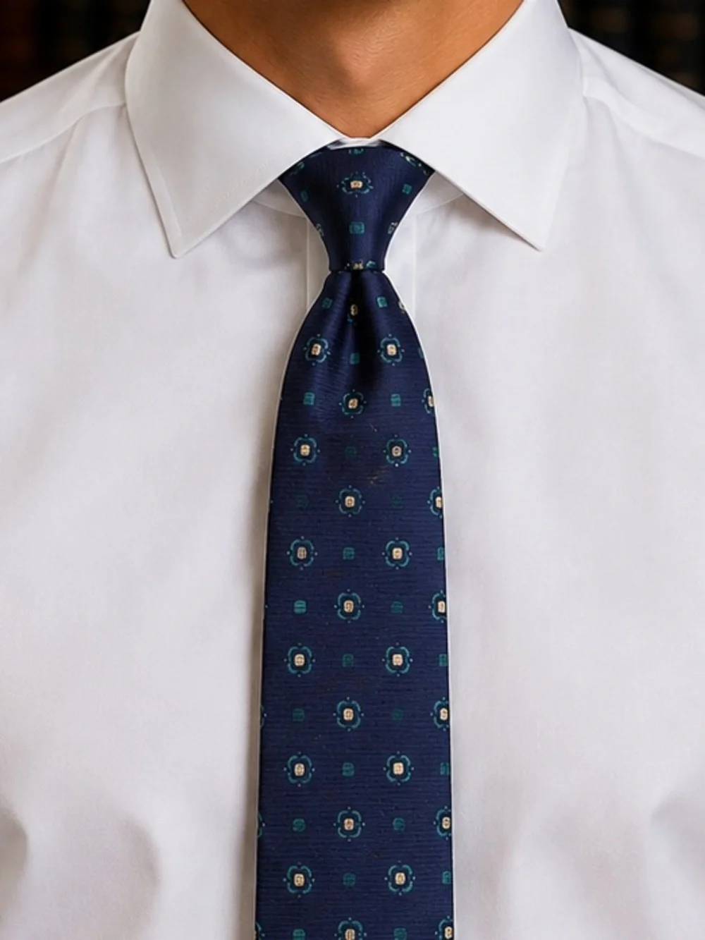 Kiton Regal Blue 100% Silk Tie with Geometric Repeating Pattern
